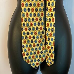 Burberrys Vintage Silk Logo Yellow Blue Red Tie with Flaws